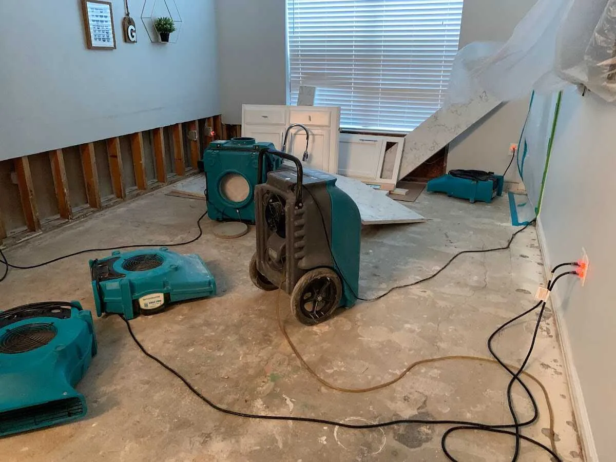 Dehumidifier in flood-cut room for Water Damage Restoration in Northridge